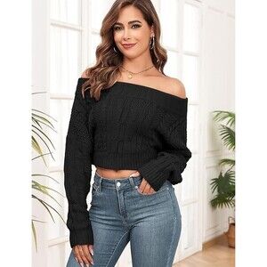 ZAFUL Women V Neck Button Knit Crop Sweaters Batwing Sleeve V Back Ribbed Hem Pu
